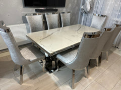 White Charisma Table With Silver Miami Chairs