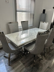 White Charisma Table With Silver Miami Chairs