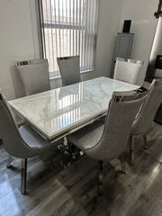 White Charisma Table With Silver Miami Chairs