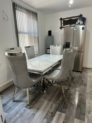 White Charisma Table With Silver Miami Chairs