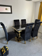 Black Gold Ariana Dining Table With Black Gold Sqaure Knocker Sofia Chairs