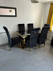 Black Gold Ariana Dining Table With Black Gold Sqaure Knocker Sofia Chairs