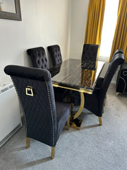 Black Gold Ariana Dining Table With Black Gold Sqaure Knocker Sofia Chairs