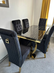 Black Gold Ariana Dining Table With Black Gold Sqaure Knocker Sofia Chairs
