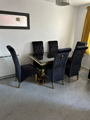 Black Gold Ariana Dining Table With Black Gold Sqaure Knocker Sofia Chairs
