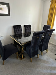 Black Gold Ariana Dining Table With Black Gold Sqaure Knocker Sofia Chairs