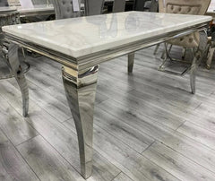 White Louis Dining Table With Cream Emma Chairs