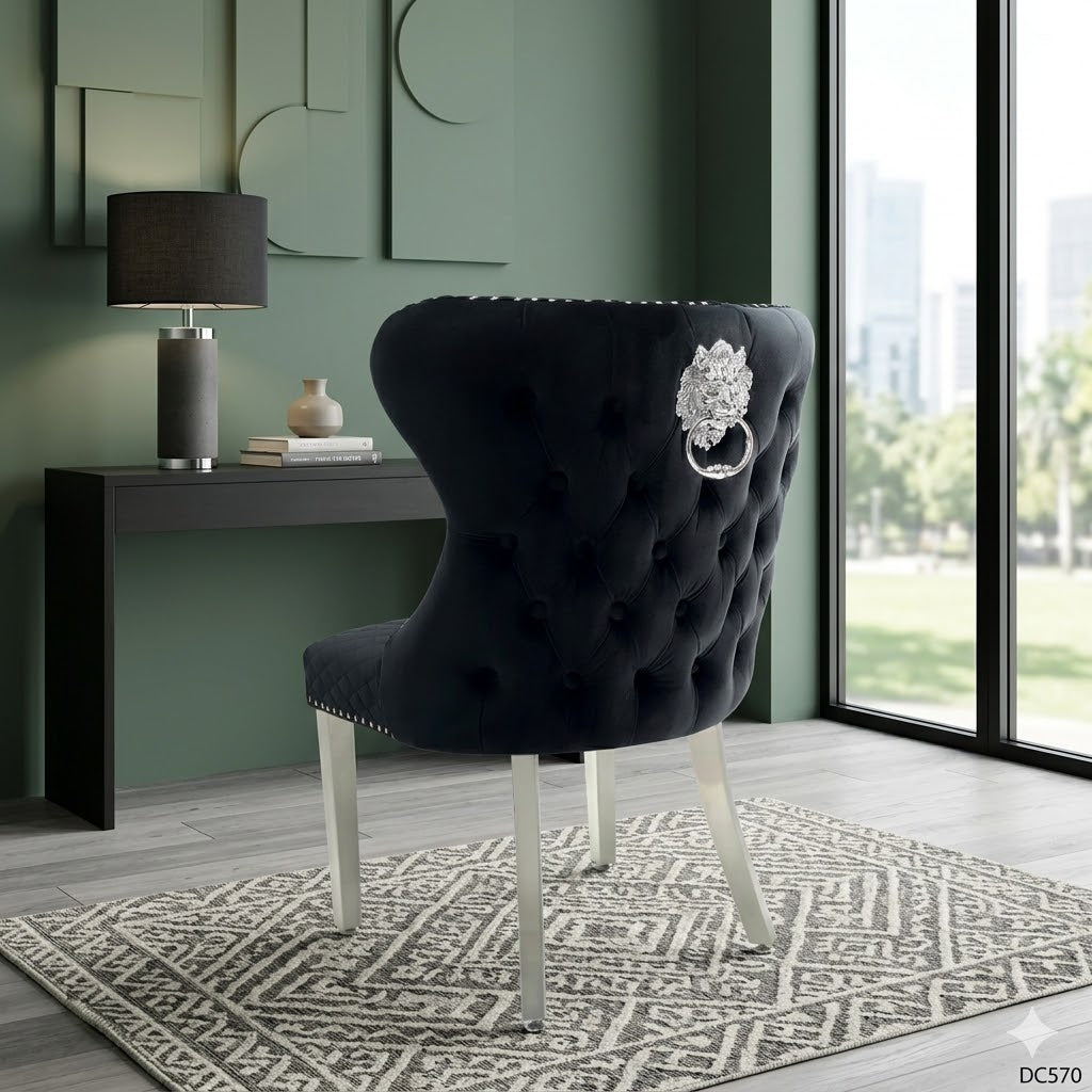 Valentino Black Plush Velvet Dining Chair