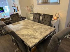 Grey Louis Chrome Dining Table with Dark Grey Sofia Chairs