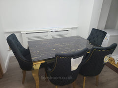Black Gold Louis Dining Table With Black RK Majestic Chairs & Bench