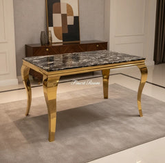 Louis Gold Dining Table With Navy Gold Majestic Chairs