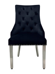 2 x Majestic Chrome Lion Knocker Dining Chairs - Mink, Black, Crushed Velvet, Dark Grey, Navy, Silver