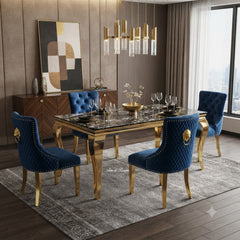 Louis Gold Dining Table With Navy Gold Majestic Chairs
