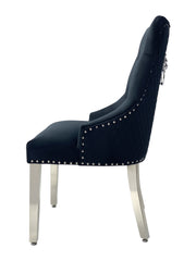 2 x Majestic Chrome Lion Knocker Dining Chairs - Mink, Black, Crushed Velvet, Dark Grey, Navy, Silver