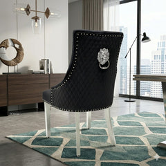 2 x Majestic Chrome Lion Knocker Dining Chairs - Mink, Black, Crushed Velvet, Dark Grey, Navy, Silver