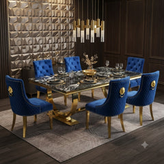 Ariana Gold Dining Table With Navy Gold Majestic Chairs