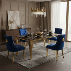 Louis Gold Dining Table With Navy Gold Majestic Chairs