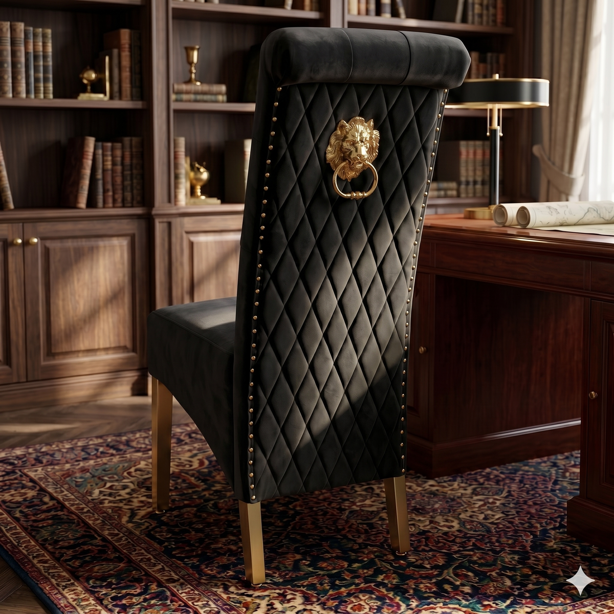 2 x Sofia Gold Lion Knocker Chairs- Black Gold, Cream Gold