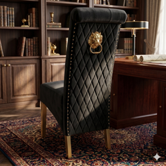 2 x Sofia Gold Lion Knocker Chairs- Black Gold, Cream Gold