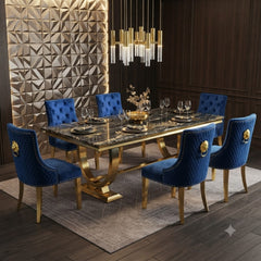 Ariana Gold Dining Table With Navy Gold Majestic Chairs