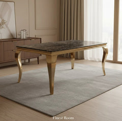 Louis Gold Dining Table With Navy Gold Majestic Chairs