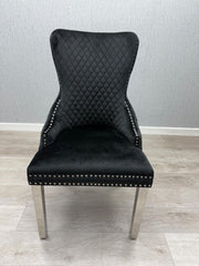 2 x Victoria Chrome Lion Knocker Chairs- Black Silver, Shimmer Silver