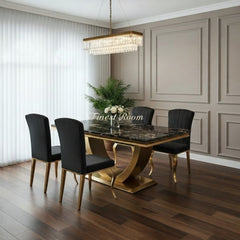 Arial Gold Dining Table With Cream/Black Gold Nicole Chairs