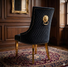 2m Black Gold Louis With 5 Black Gold Majestic Chairs and Black Gold High Back Majestic Bench