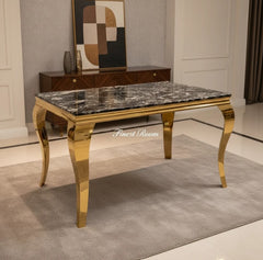 2m Black Gold Louis With 5 Black Gold Majestic Chairs and Black Gold High Back Majestic Bench