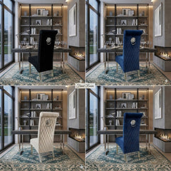 2 x Sofia Chrome Lion Knocker Chairs- Navy, Black, Mink, Grey