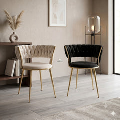 2 x Camelia Dining Chairs - Cream Gold, Black Gold