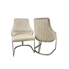 2 x Lasco Chrome Dining Chairs- Cream Silver, Grey Silver