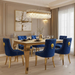 Louis Gold Dining Table With Navy Gold Majestic Chairs