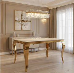 Louis Gold Dining Table With Navy Gold Majestic Chairs