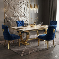 Ariana Gold Dining Table With Navy Gold Majestic Chairs