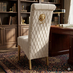 2 x Sofia Gold Lion Knocker Chairs- Black Gold, Cream Gold