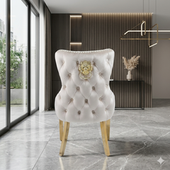 2 x Victoria Gold Lion Knocker Dining Chairs - Grey Gold, Cream Gold, Black Gold