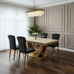 Arial Gold Dining Table With Cream/Black Gold Nicole Chairs