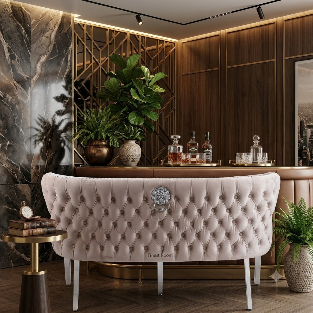 Valentino Plush Velvet Bench- Mink