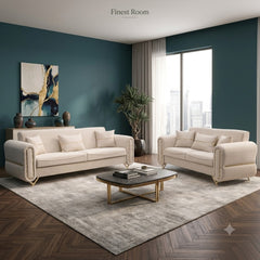 Oval Cream Gold Sofa Set