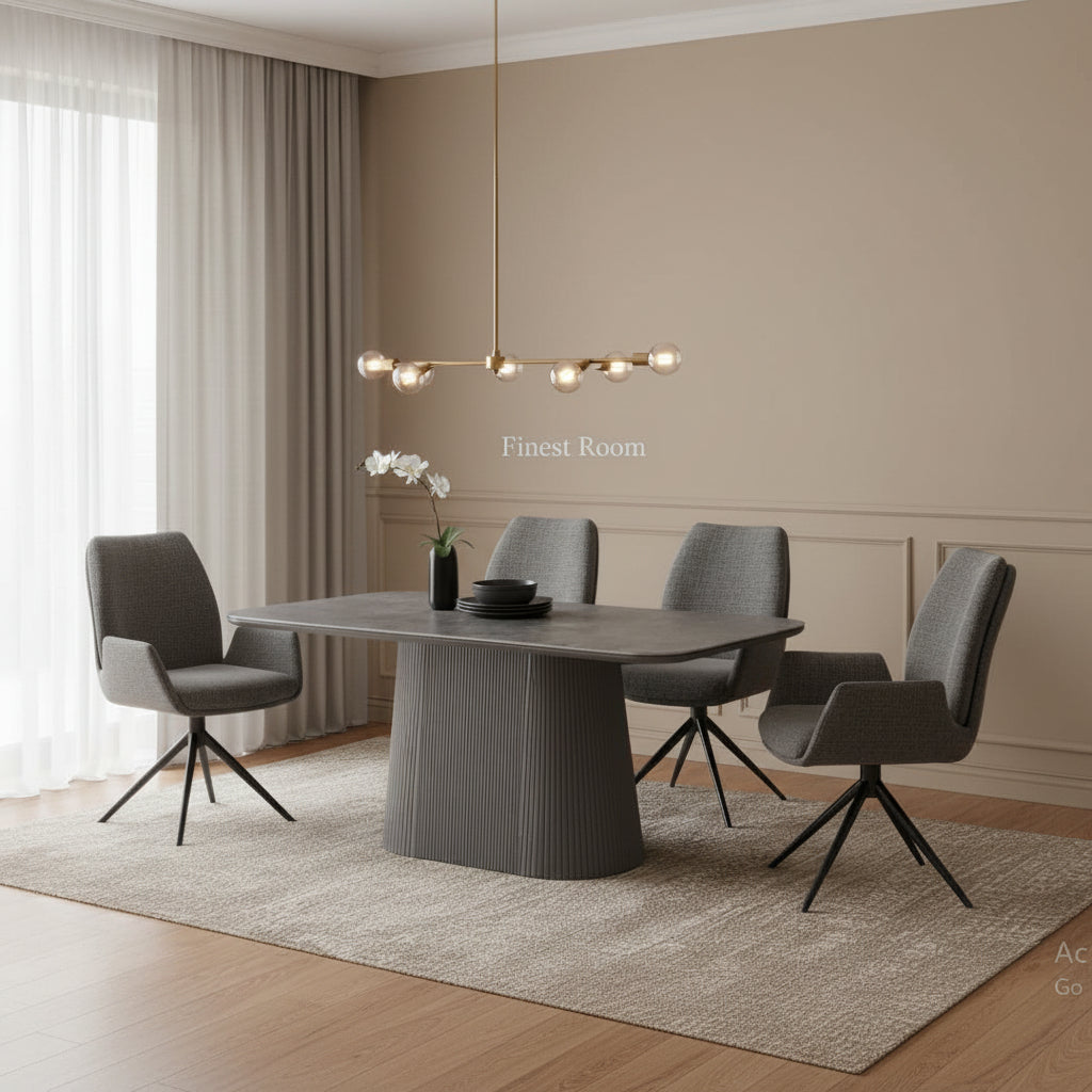 Davos Grey Ceramic Oval Dining Table with Fairmont Swivel Chairs