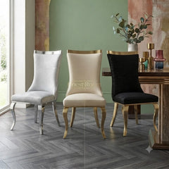 2 x Miami Dining Chairs- Cream Gold, Black Gold, Grey Silver