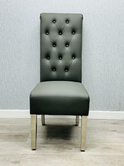 2 x Sofia PU Leather Chairs- Grey, Cream