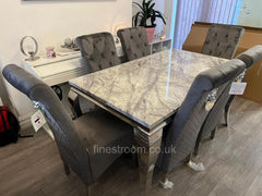 Grey Louis Chrome Dining Table with Dark Grey Sofia Chairs