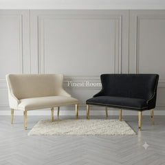Victoria High Back Shimmer Fabric Bench- Cream Gold, Black Gold