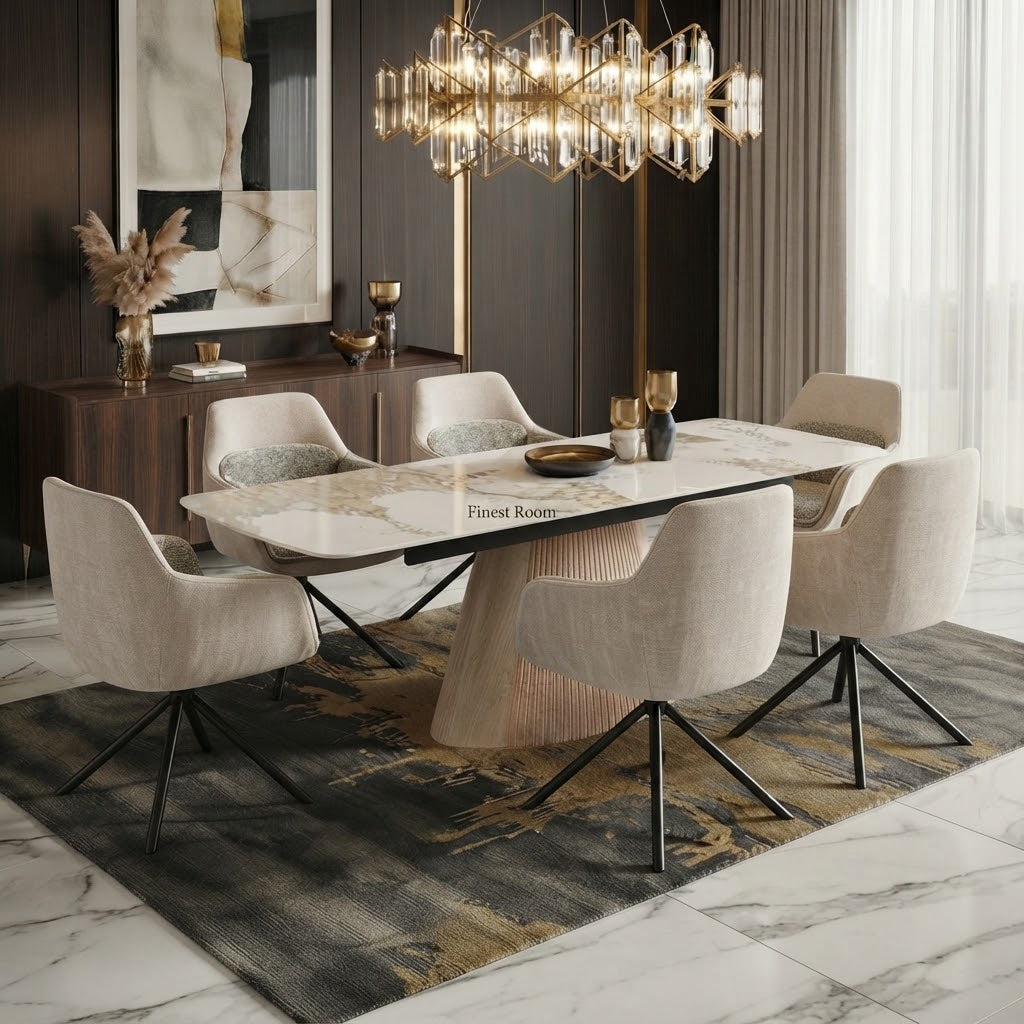 Monaco Sintered Stone Extending Table With Swivel Chairs