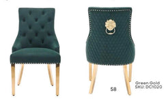 2 x Majestic Lion Knocker Dining Chairs- Black Gold, Green Gold, Grey Gold, Mink Gold, Navy Gold
