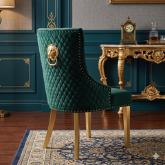 2 x Majestic Lion Knocker Dining Chairs- Black Gold, Green Gold, Grey Gold, Mink Gold, Navy Gold