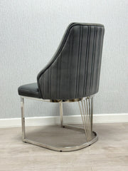 2 x Lasco Chrome Dining Chairs- Cream Silver, Grey Silver