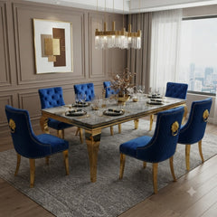 Louis Gold Dining Table With Navy Gold Majestic Chairs
